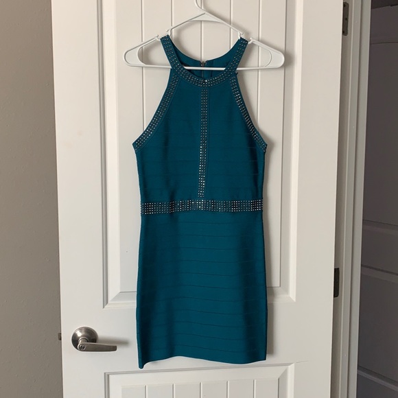 Teal Bebe Body-con Dress - Picture 1 of 3